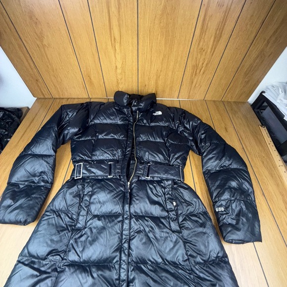 The North Face Womens Black Down Puffer Coat Belted 600 Fill Long Jacket Large - Picture 1 of 16